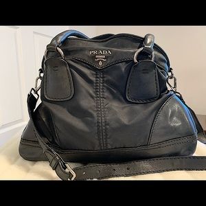 Prada Vintage Handbag Black Leather/Nylon Large Slouchy Shoulder Bag